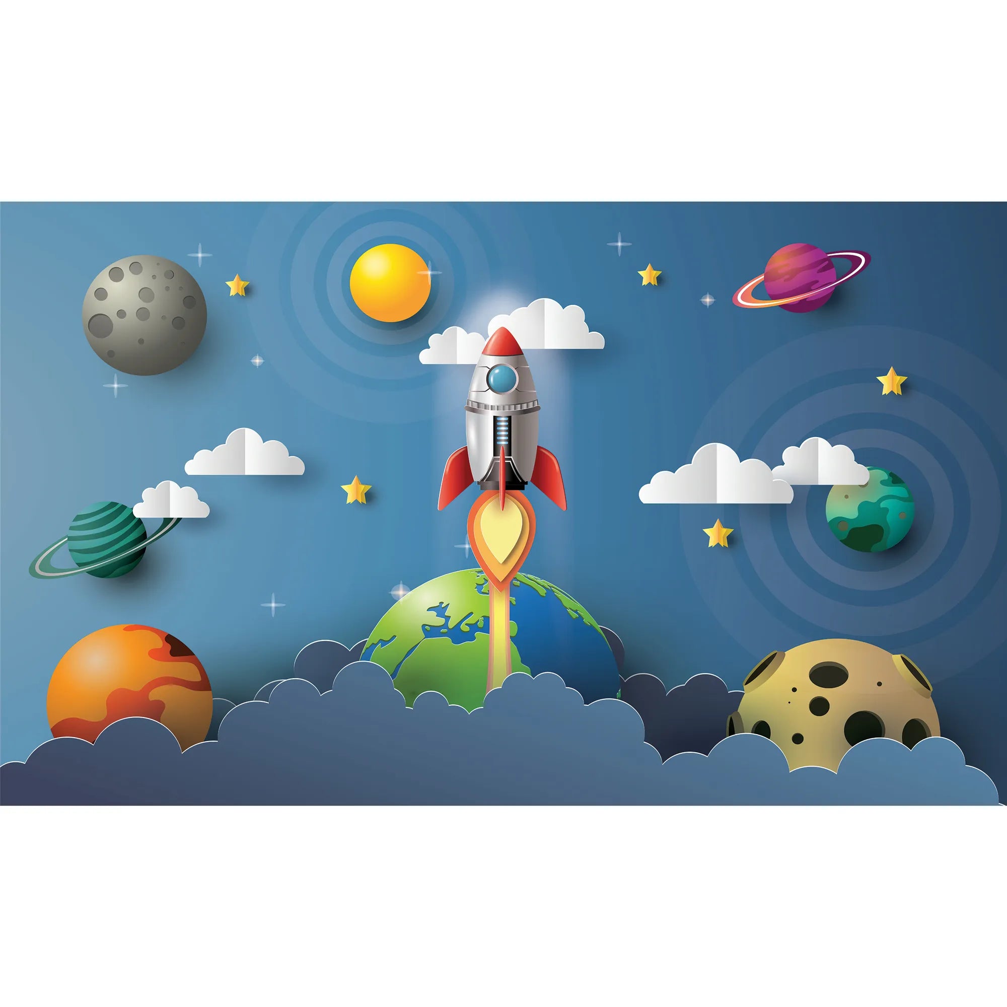 6069 / Nursery Decor, Space Adventure Wallpaper, Peel and Stick, Ideal for Baby Room, Kid’s Bedroom, and Playroom