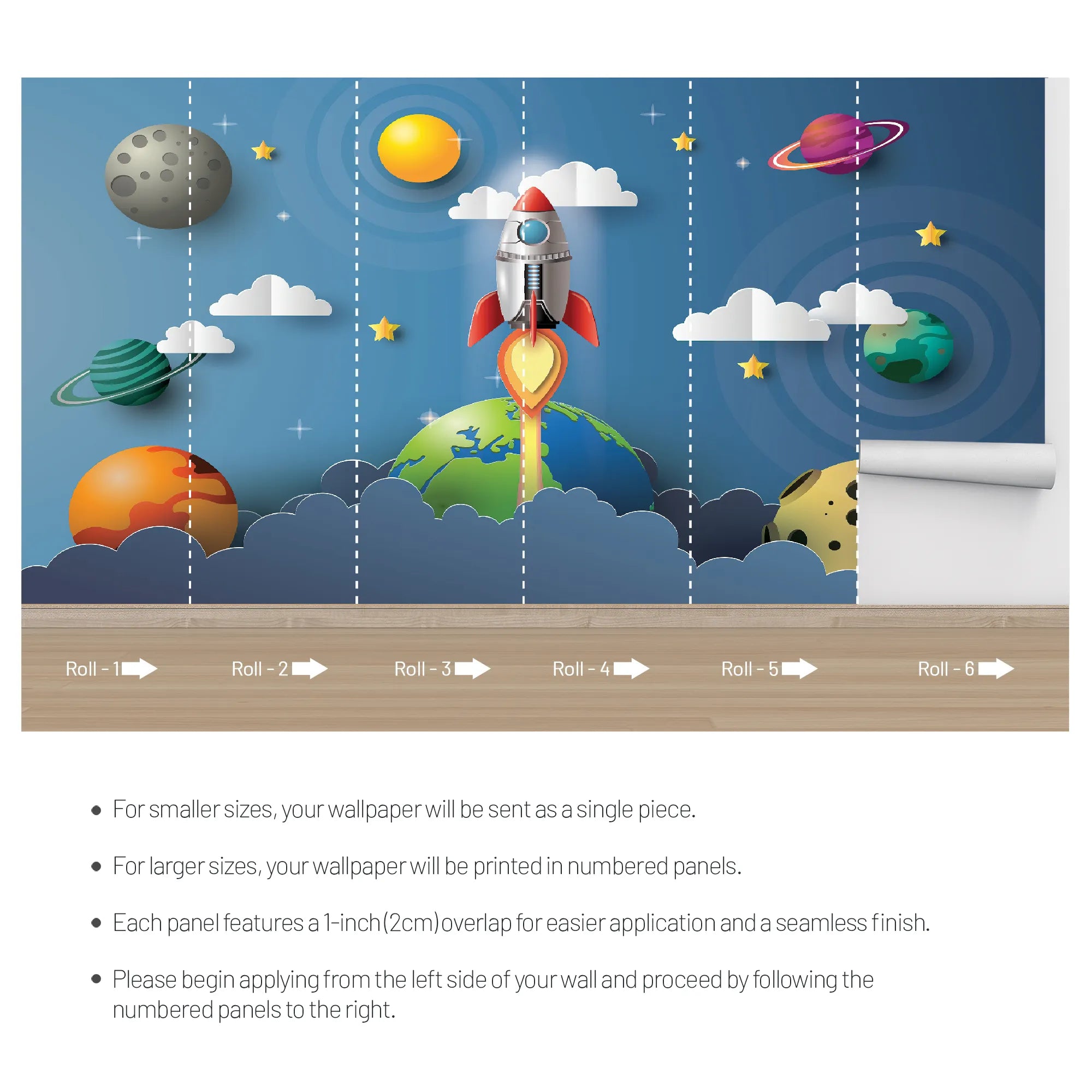 6069 / Nursery Decor, Space Adventure Wallpaper, Peel and Stick, Ideal for Baby Room, Kid’s Bedroom, and Playroom