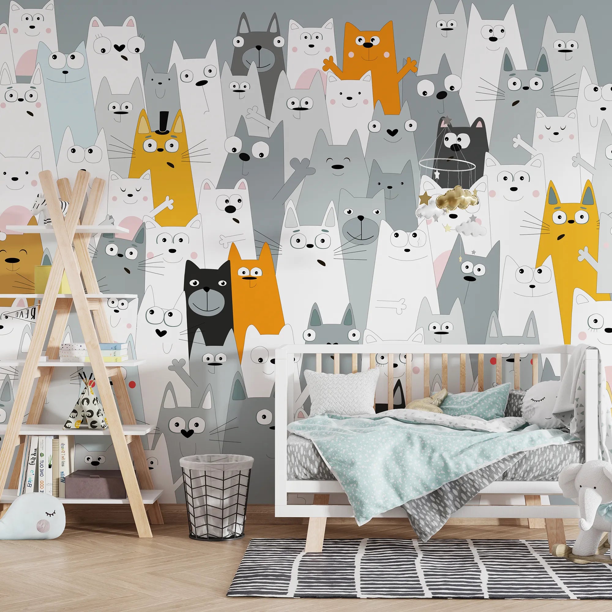 6070 / Cute Cats Peel and Stick Wallpaper for Nursery, Kids Room, Playroom Decor, Easy to Apply and Remove