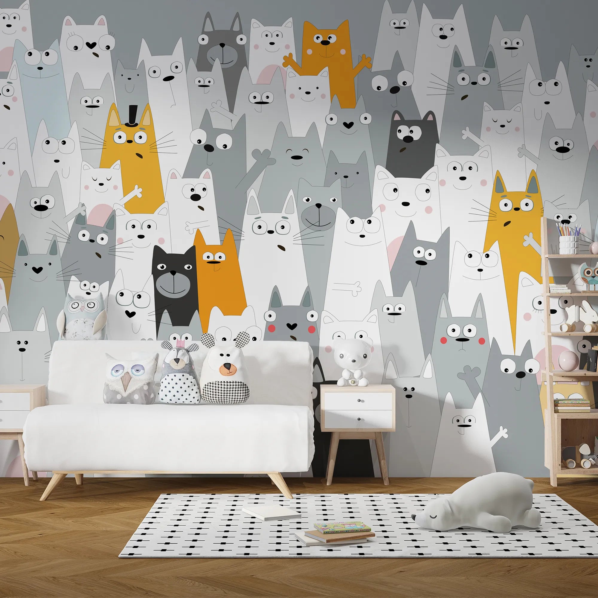 6070 / Cute Cats Peel and Stick Wallpaper for Nursery, Kids Room, Playroom Decor, Easy to Apply and Remove