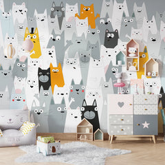 6070 / Cute Cats Peel and Stick Wallpaper for Nursery, Kids Room, Playroom Decor, Easy to Apply and Remove