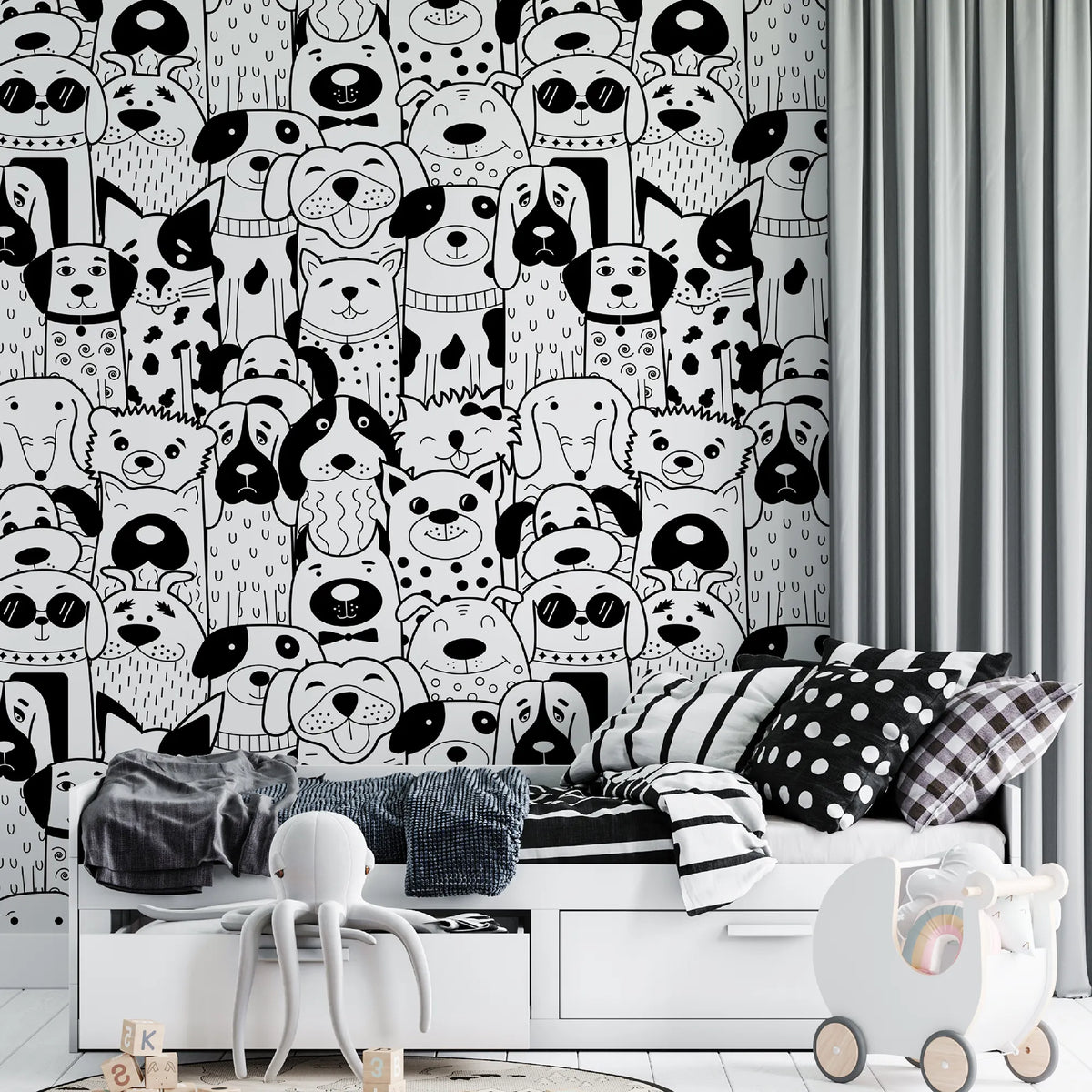 6072 / Peel and Stick Puppy Dogs Wallpaper - DIY Fun Kid Room Decor, Perfect for Baby Nursery