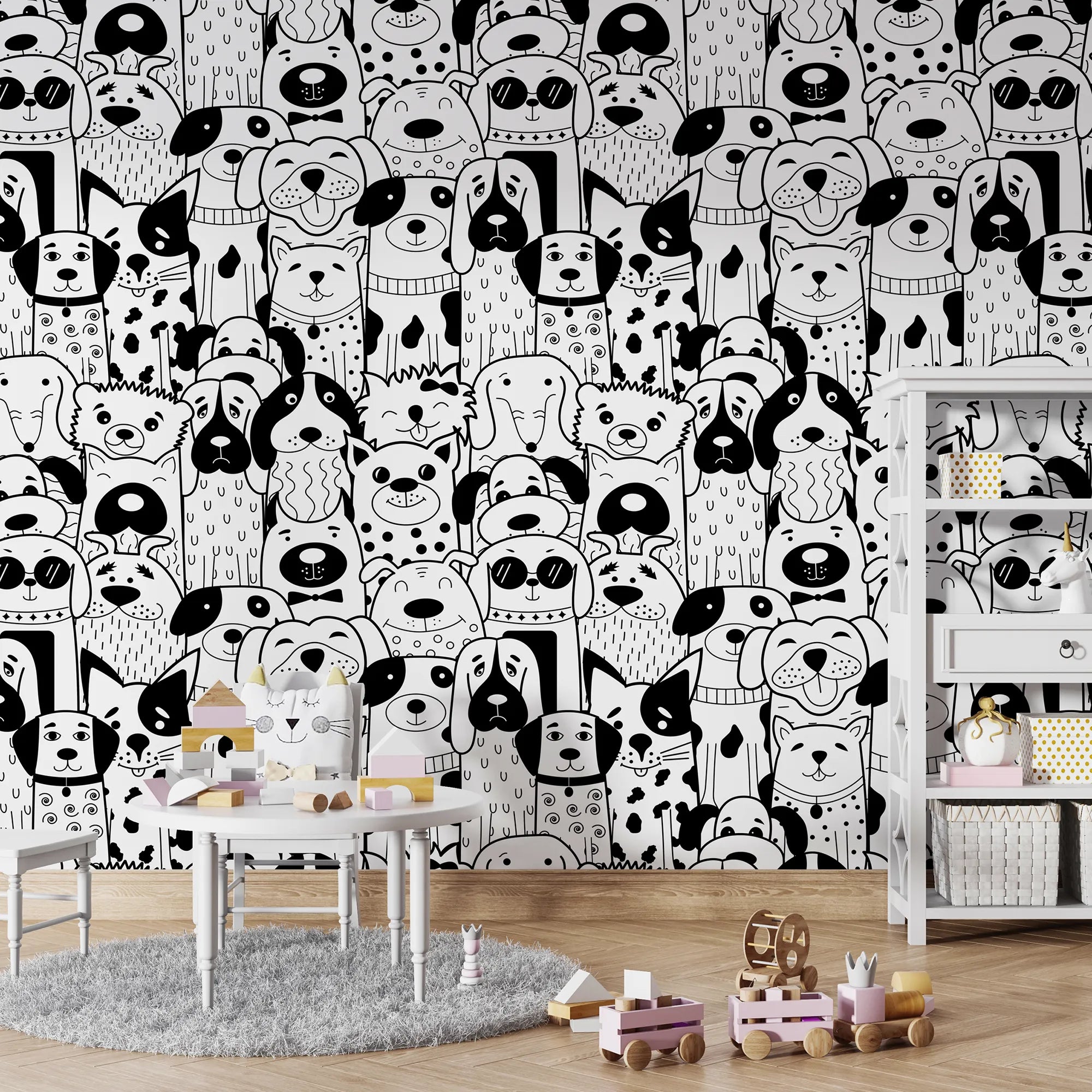 6072 / Peel and Stick Puppy Dogs Wallpaper - DIY Fun Kid Room Decor, Perfect for Baby Nursery