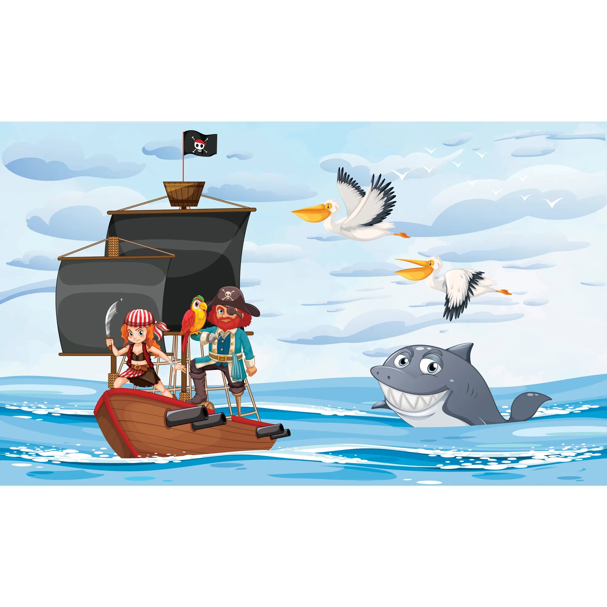 6073 / Fun Dolphin Pirate Theme Removable Wallpaper for Toddler Bedroom and Playroom Decor