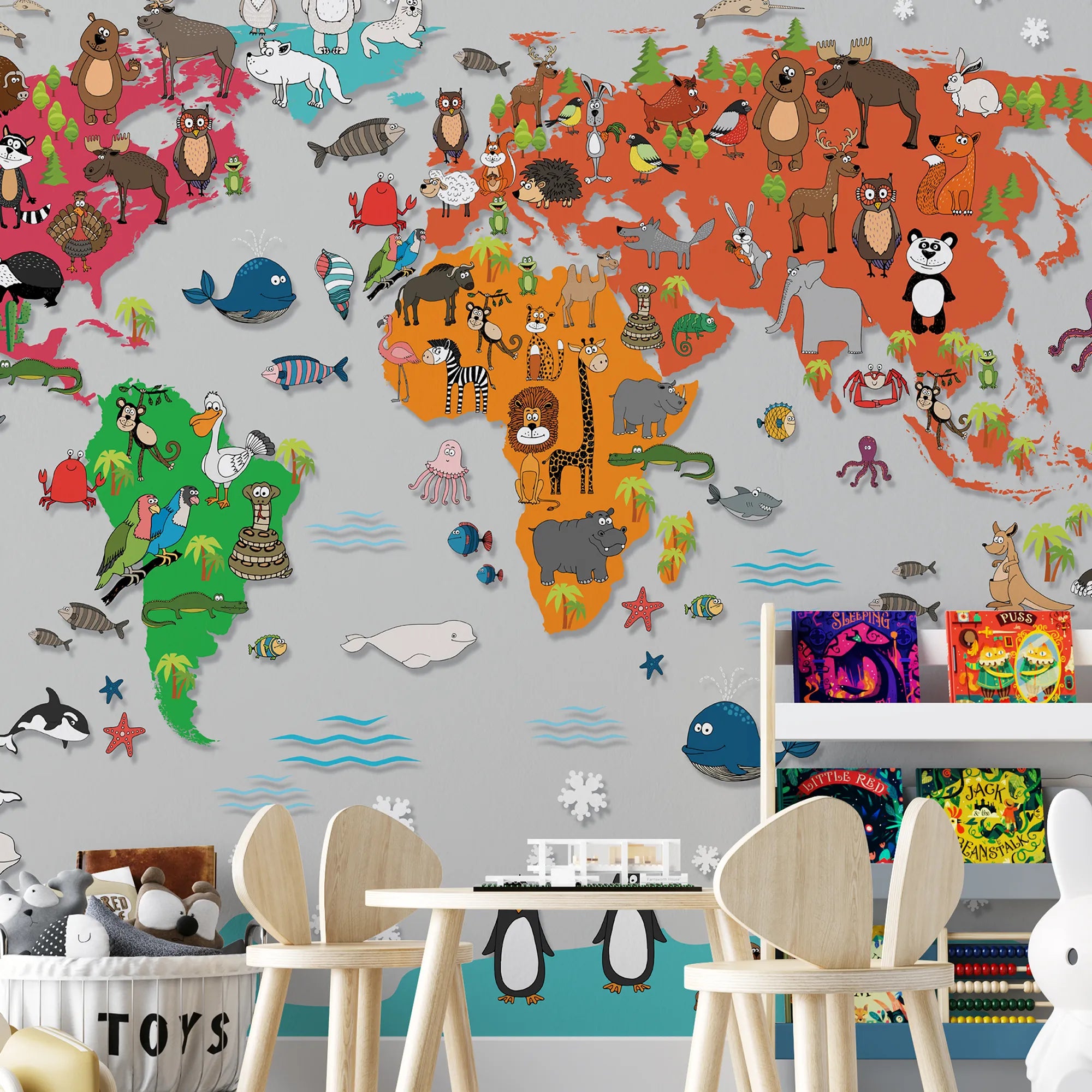 6074 / Nursery Room Peel and Stick Wallpaper - World Map Funny Decor for Kids Bedroom, Removable and Self Adhesive