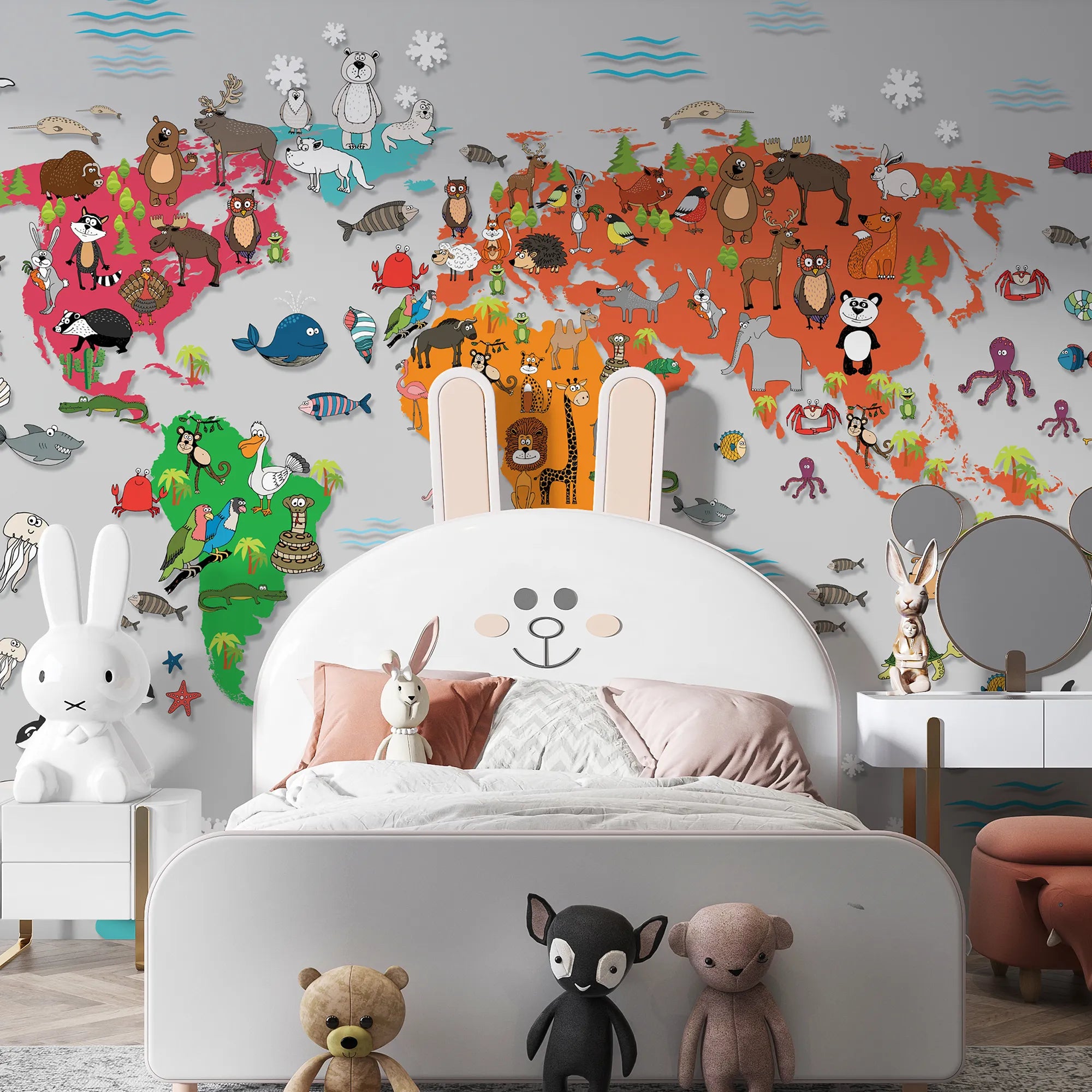 6074 / Nursery Room Peel and Stick Wallpaper - World Map Funny Decor for Kids Bedroom, Removable and Self Adhesive