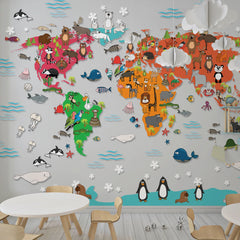 6074 / Nursery Room Peel and Stick Wallpaper - World Map Funny Decor for Kids Bedroom, Removable and Self Adhesive