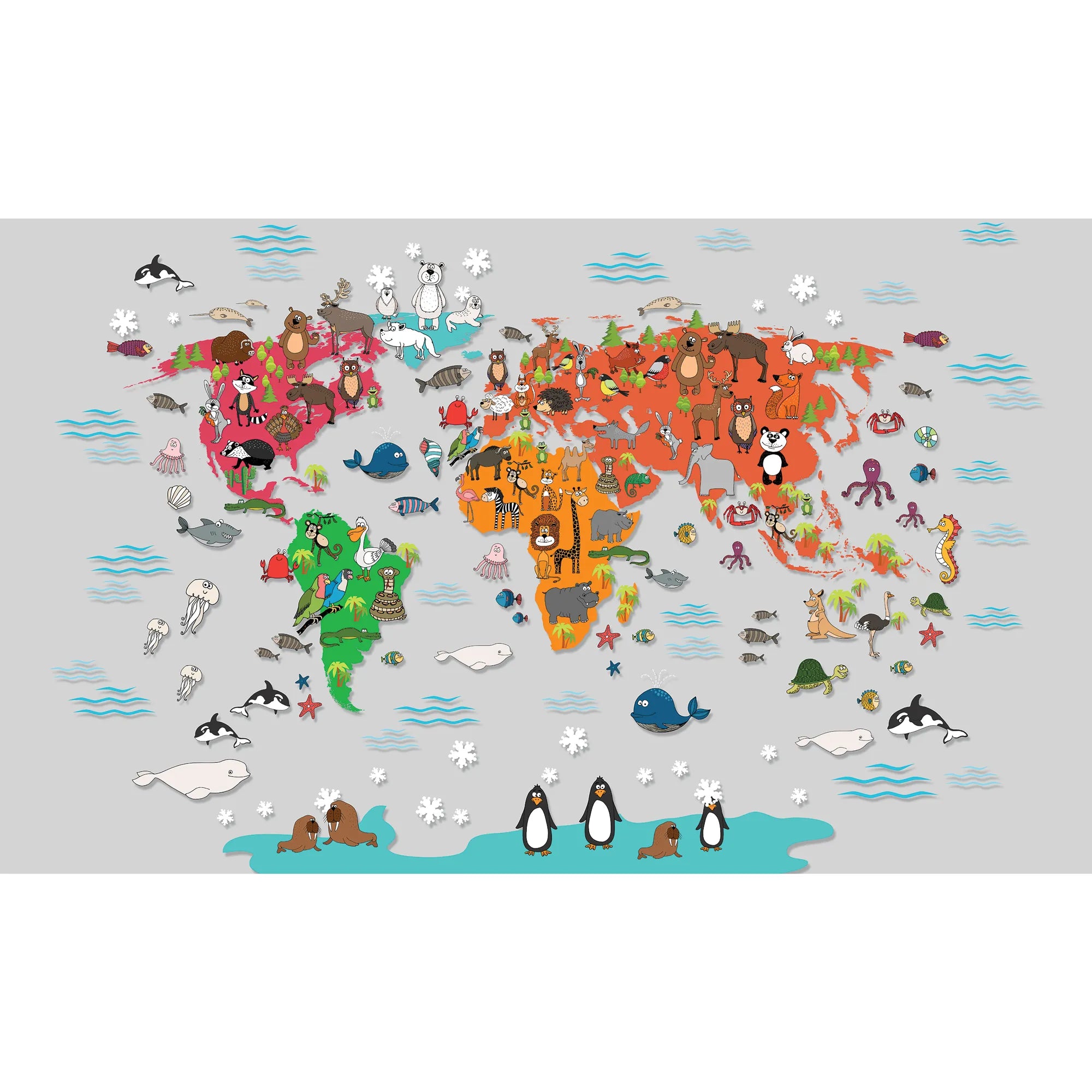 6074 / Nursery Room Peel and Stick Wallpaper - World Map Funny Decor for Kids Bedroom, Removable and Self Adhesive