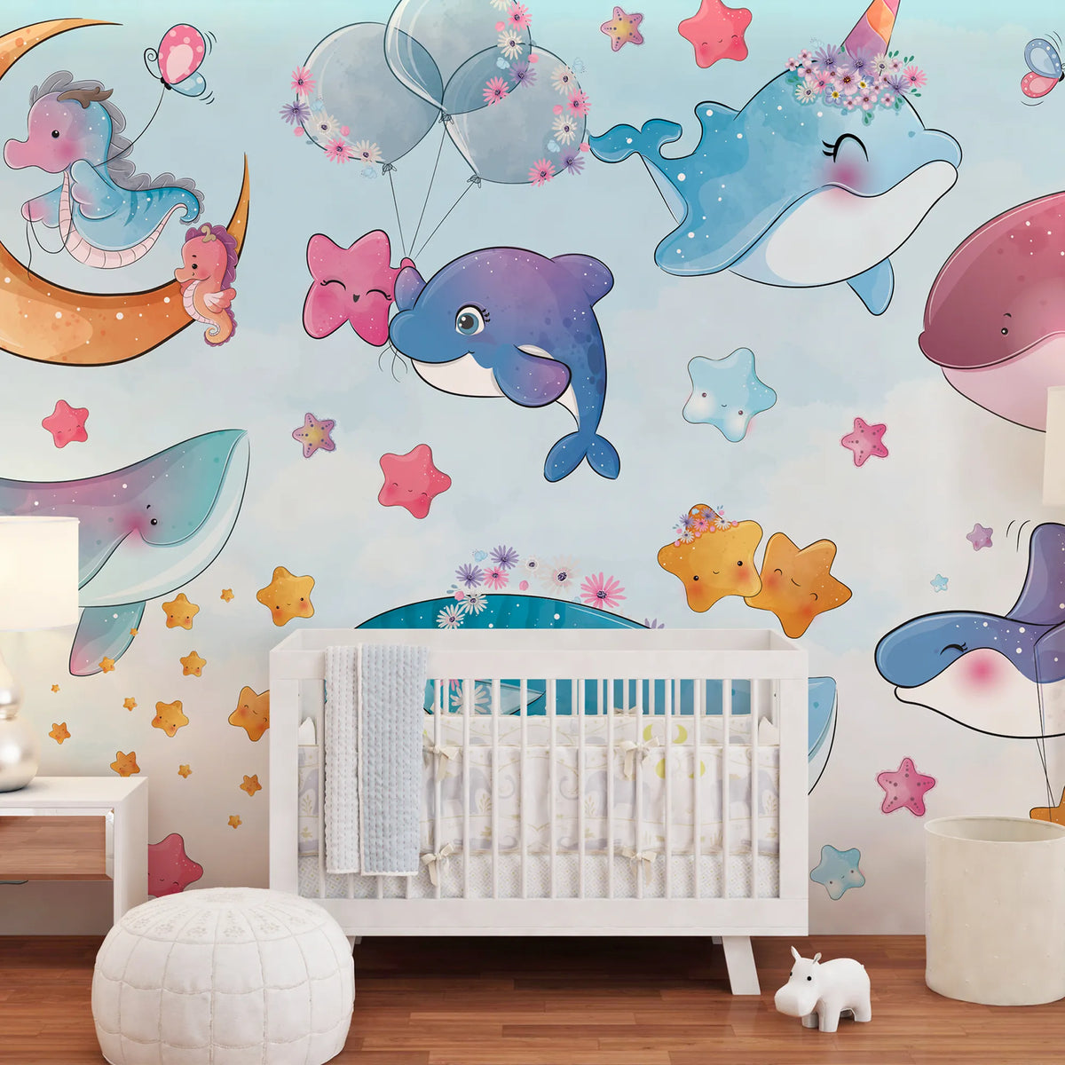 6075 / Removable Kids Wallpaper with Sea Animals - DIY Nursery Decor, Perfect for Playroom Wall Decal