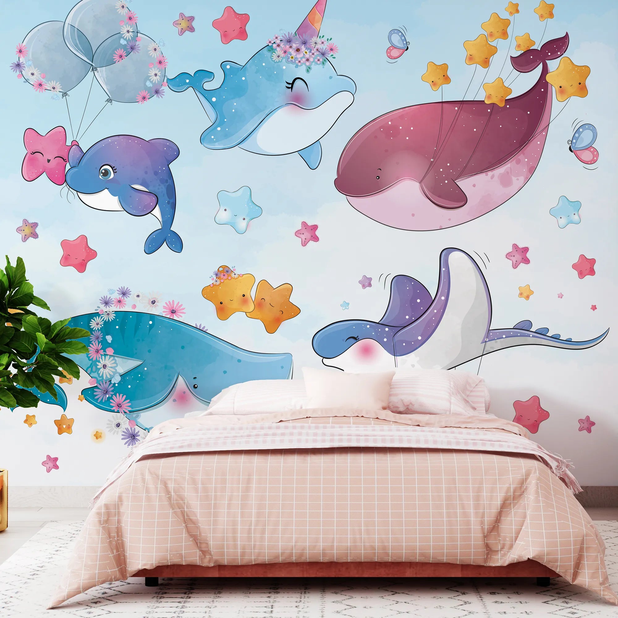 6075 / Removable Kids Wallpaper with Sea Animals - DIY Nursery Decor, Perfect for Playroom Wall Decal