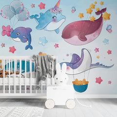 6075 / Removable Kids Wallpaper with Sea Animals - DIY Nursery Decor, Perfect for Playroom Wall Decal