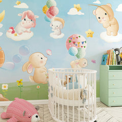 6076 / Peel and Stick Nursery Wallpaper - Charming Baby Animals Theme for Kids Bedroom Decor