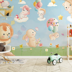 6076 / Peel and Stick Nursery Wallpaper - Charming Baby Animals Theme for Kids Bedroom Decor