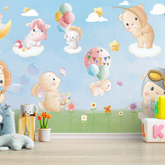 6076 / Peel and Stick Nursery Wallpaper - Charming Baby Animals Theme for Kids Bedroom Decor