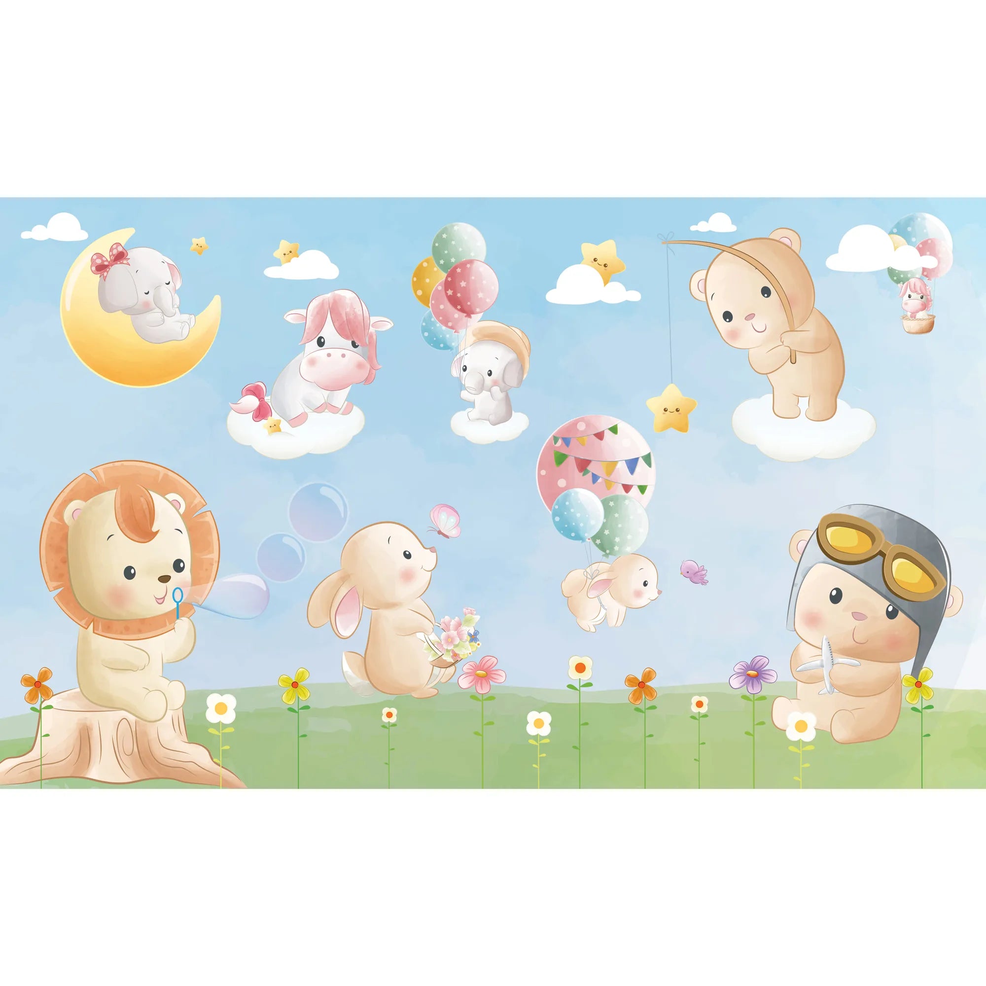 6076 / Peel and Stick Nursery Wallpaper - Charming Baby Animals Theme for Kids Bedroom Decor