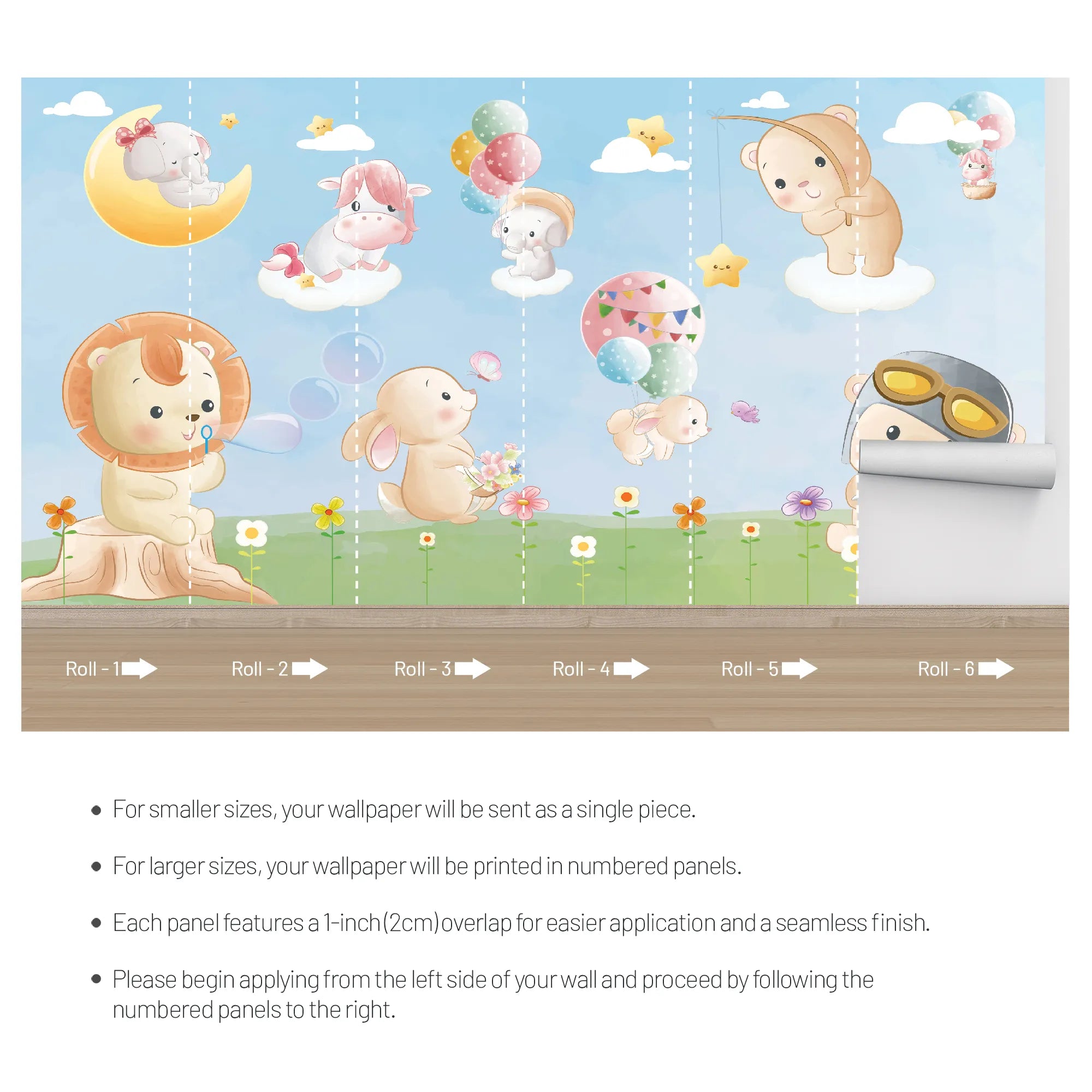 6076 / Peel and Stick Nursery Wallpaper - Charming Baby Animals Theme for Kids Bedroom Decor