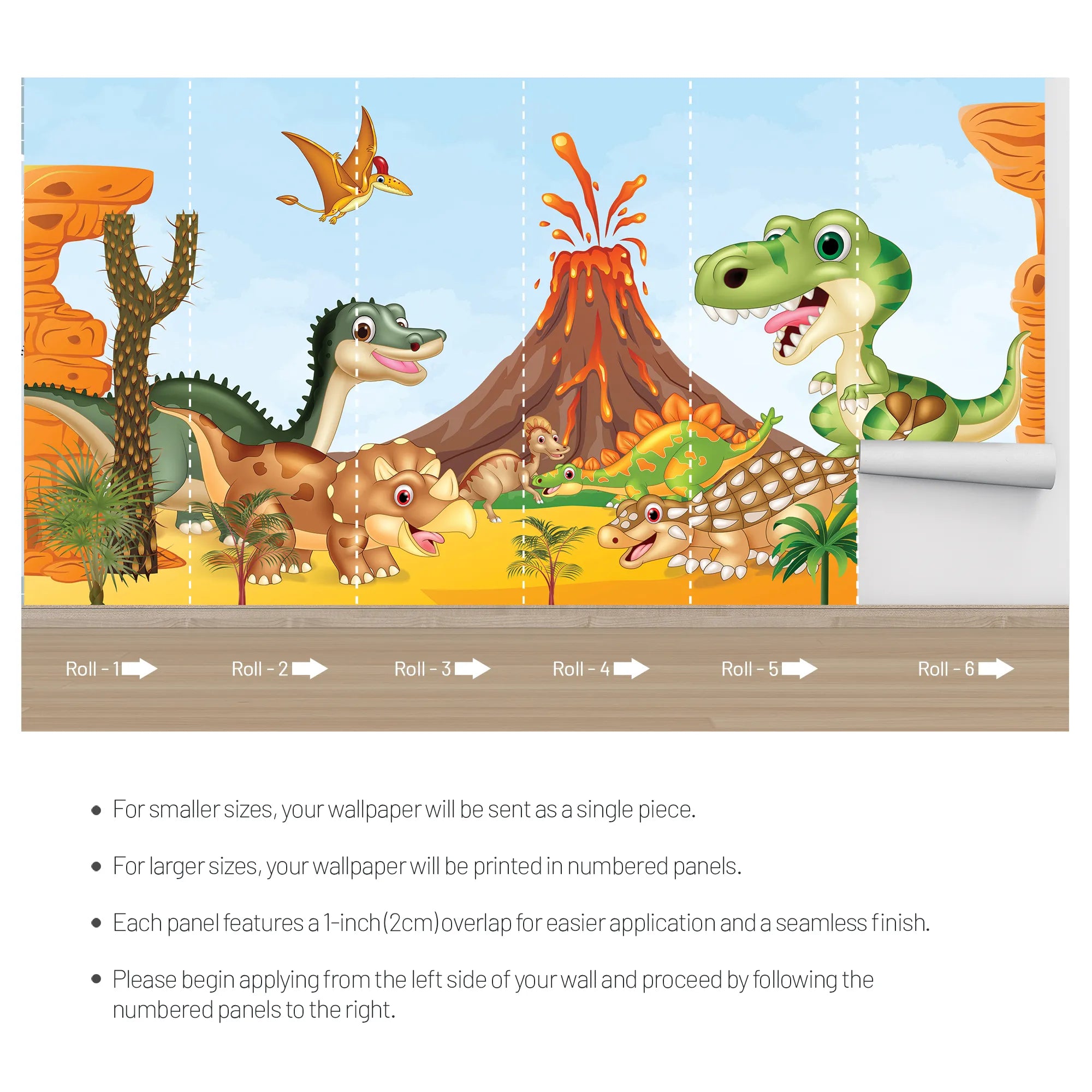 6077 / Fun Wallpaper - Peel and Stick Dinosaur Themed Nursery Decor for Kids Room