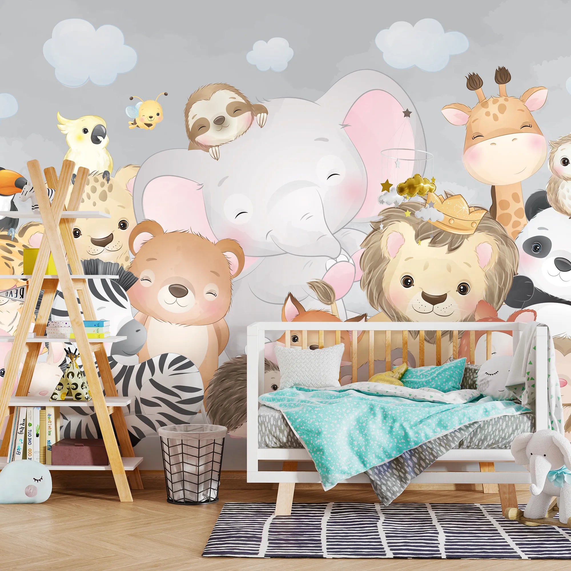 6078 / Nursery Wall Art: Kids Room Peel and Stick Animal Wallpaper, Easy to Apply Mural