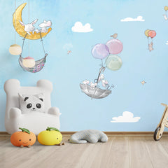 6083 / Un Kid's Room Peel & Stick Wallpaper: Sky and Balloon Flying Animals Theme