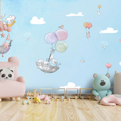 6083 / Un Kid's Room Peel & Stick Wallpaper: Sky and Balloon Flying Animals Theme