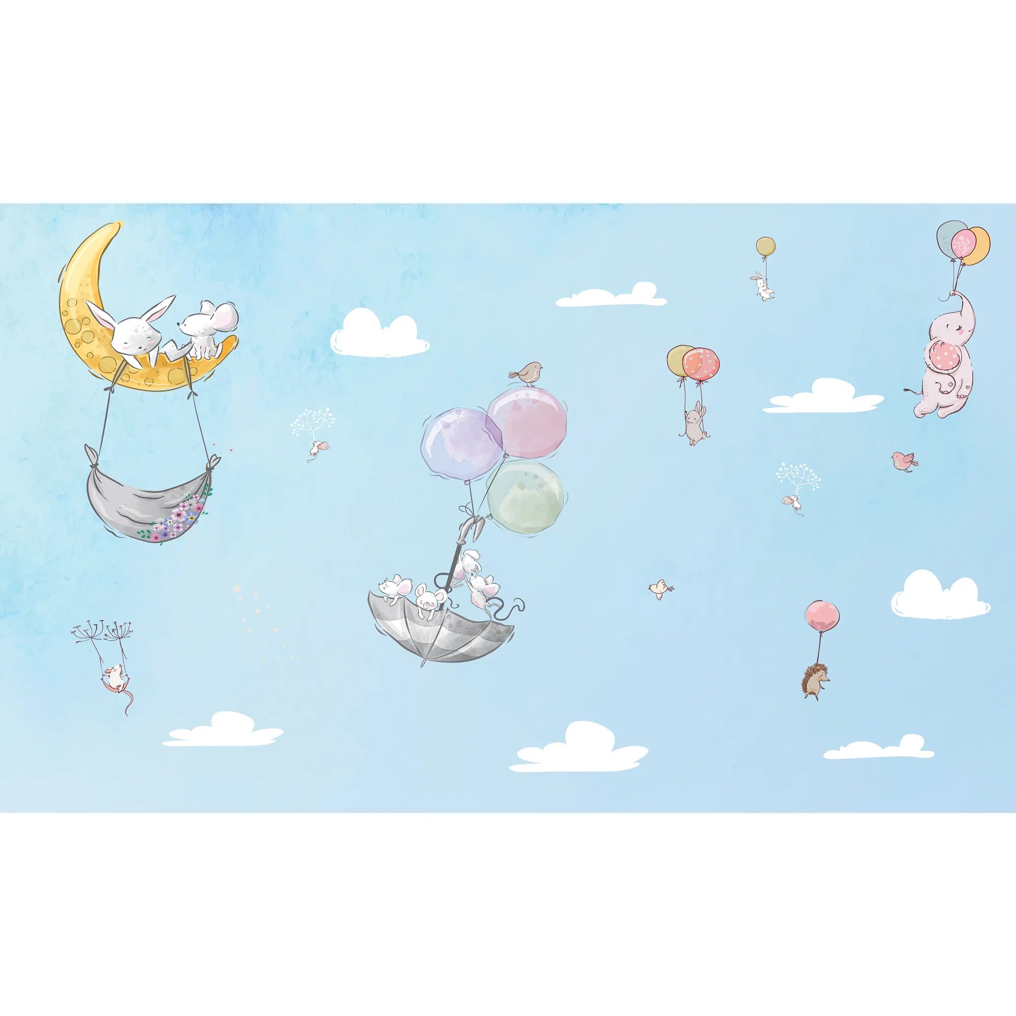 6083 / Un Kid's Room Peel & Stick Wallpaper: Sky and Balloon Flying Animals Theme