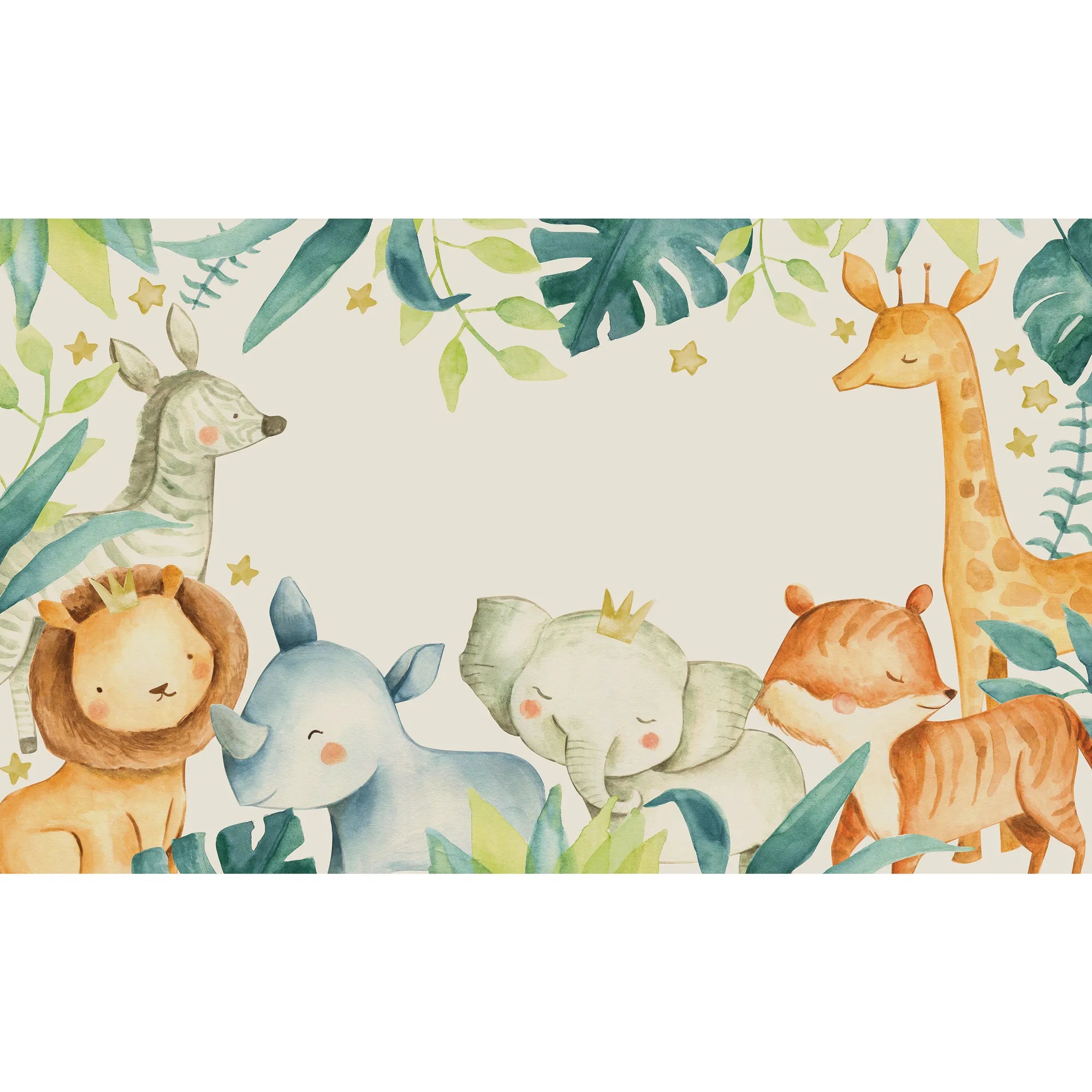 6084 / Wild Animals and Leaves Wallpaper - Removable, Peel and Stick Nursery Decor for Kids Bedroom