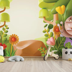 6085 / Playroom Decor Wall Decal: Colorful Forest & Flower Mural, Peel and Stick Nursery Wallpaper, Easy DIY, Kid & Toddler Friendly