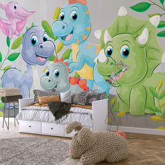 6086 / Temporary Wallpaper for Kid's Bedroom Decor: Exciting Dinosaur & Tree Mural, Self Stick Wallpaper for Playroom Decor