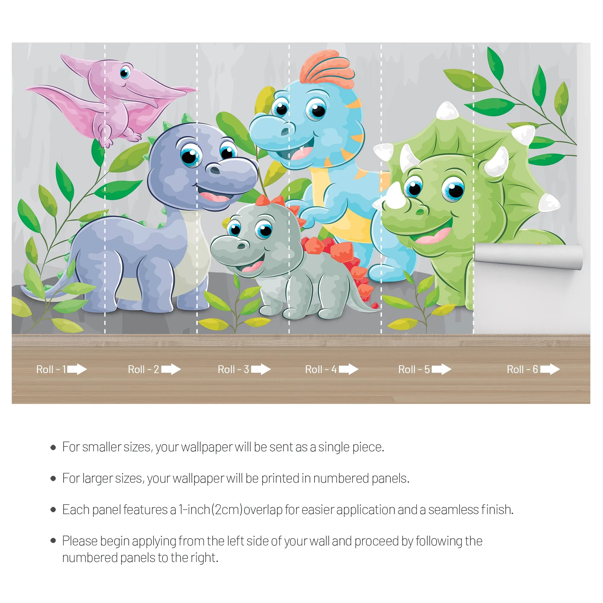 6086 / Temporary Wallpaper for Kid's Bedroom Decor: Exciting Dinosaur & Tree Mural, Self Stick Wallpaper for Playroom Decor