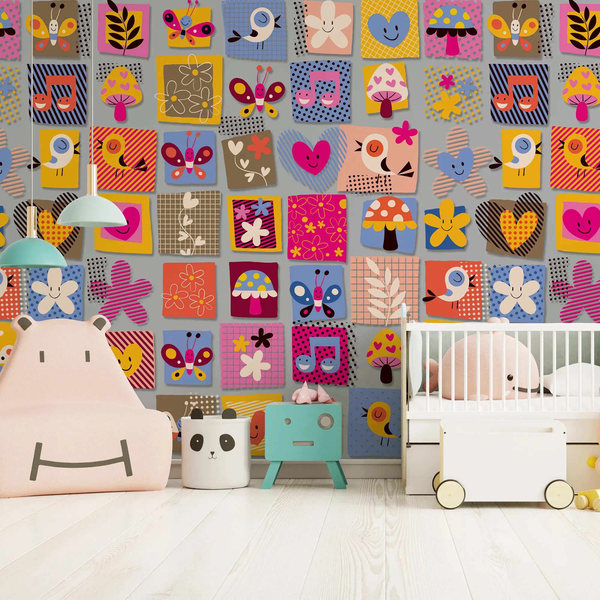 6089 / Fun Animal Mural Wallpaper: Removable Peel and Stick for Easy DIY Nursery Decor