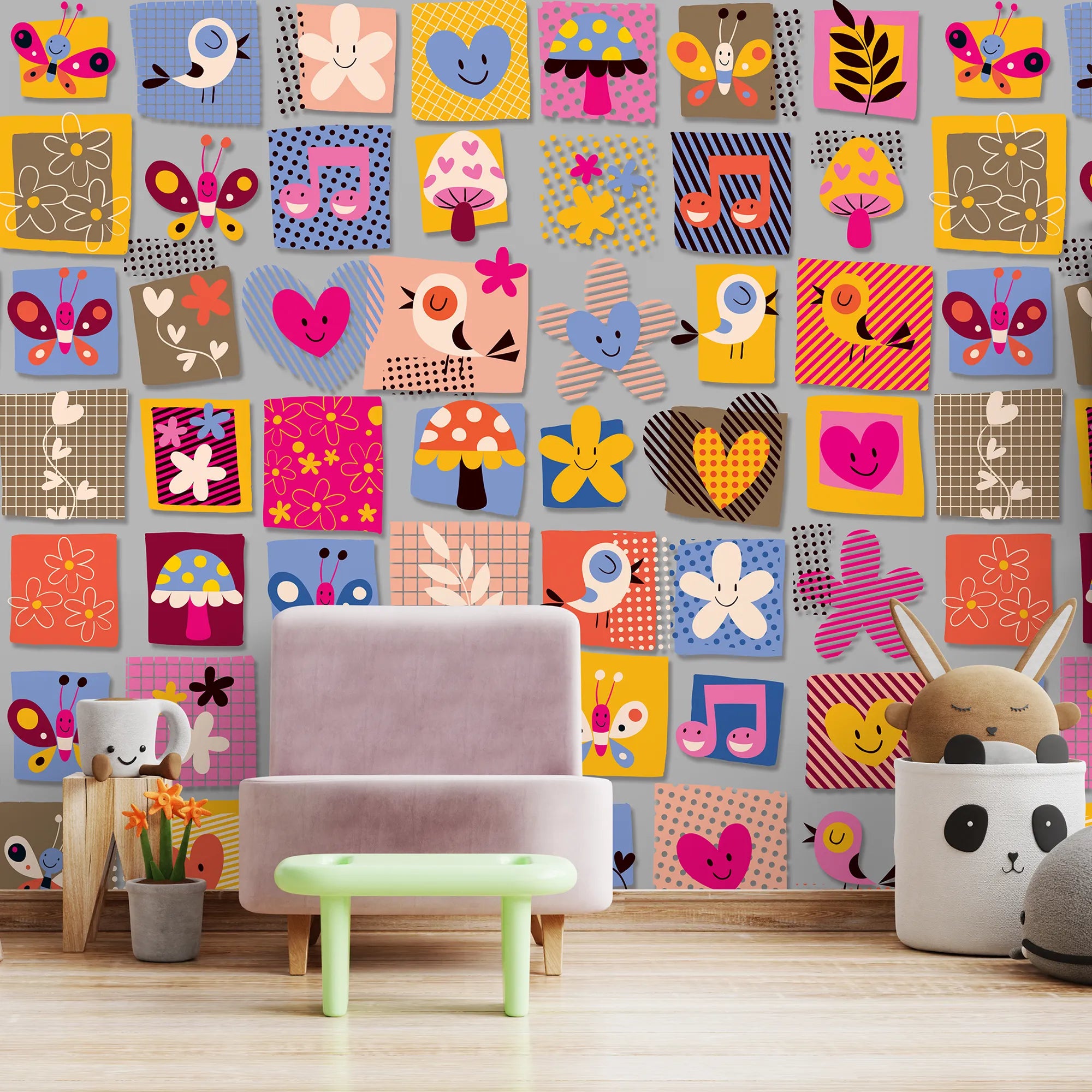 6089 / Fun Animal Mural Wallpaper: Removable Peel and Stick for Easy DIY Nursery Decor