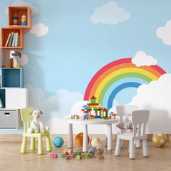 6091 / Peel and Stick Wallpaper for Kids Room - Baby Nursery Decor with Removable Rainbow Sky and Clouds Mural