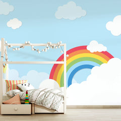 6091 / Peel and Stick Wallpaper for Kids Room - Baby Nursery Decor with Removable Rainbow Sky and Clouds Mural