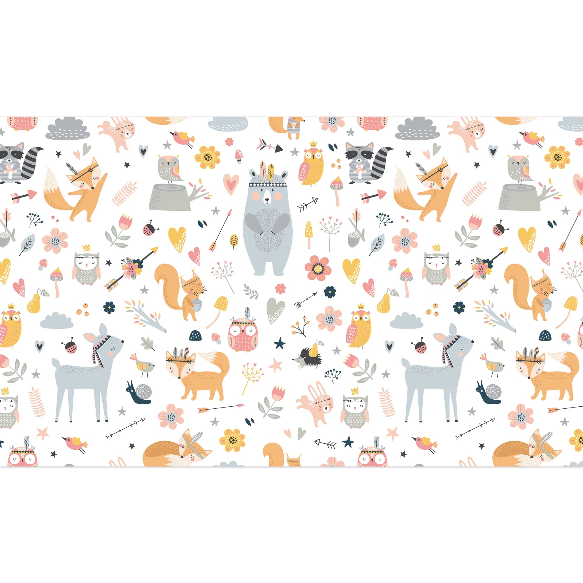 6092 / Self-Adhesive, Removable Nursery Wallpaper - White Forest Animals Theme Perfect for Baby Nursery Kids Room