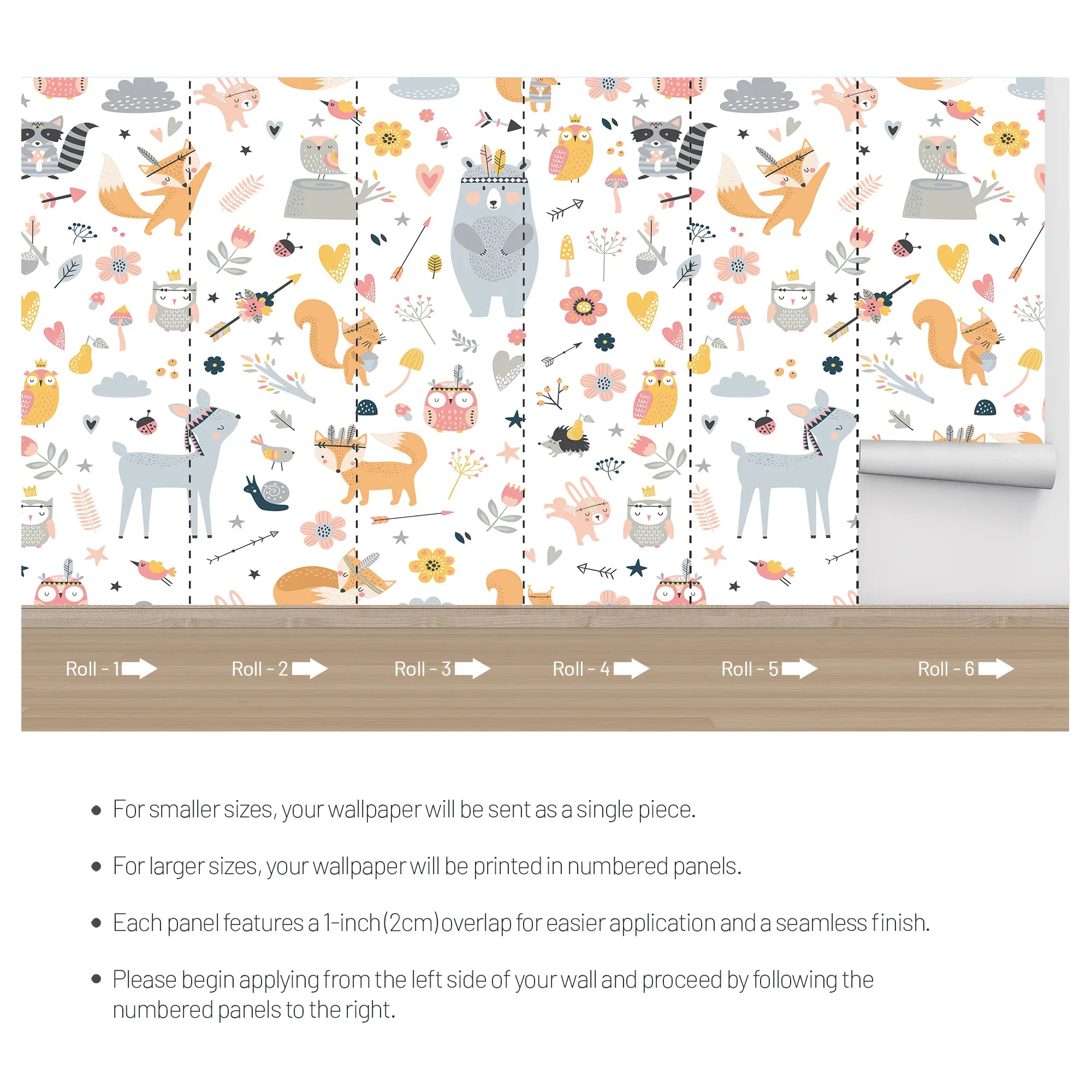 6092 / Self-Adhesive, Removable Nursery Wallpaper - White Forest Animals Theme Perfect for Baby Nursery Kids Room