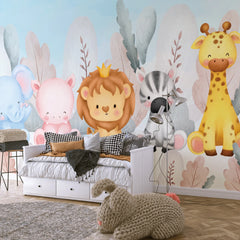 6093 / Self Stick Wallpaper with Colorful Jungle Animals - Fun and Engaging Kids Bedroom Deco