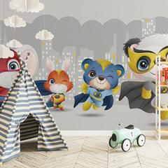 6094 / Animal Wall Mural - Removable Wallpaper with Cartoon Animals for Baby Room and Nursery Decor