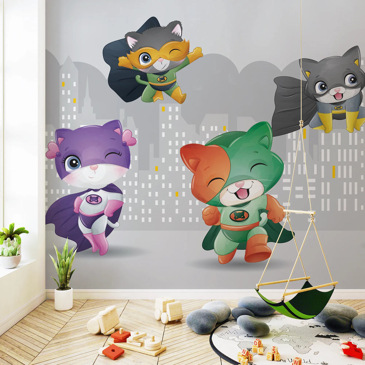 6095 / Peel and Stick Nursery Wallpaper: Cute Cat and Kitten Design for Kids Room Decor and Baby Nursery Wall Decor