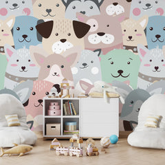 6097 / Temporary Wallpaper with Dog Pictures - Kids Bedroom Decor for Animal Lovers