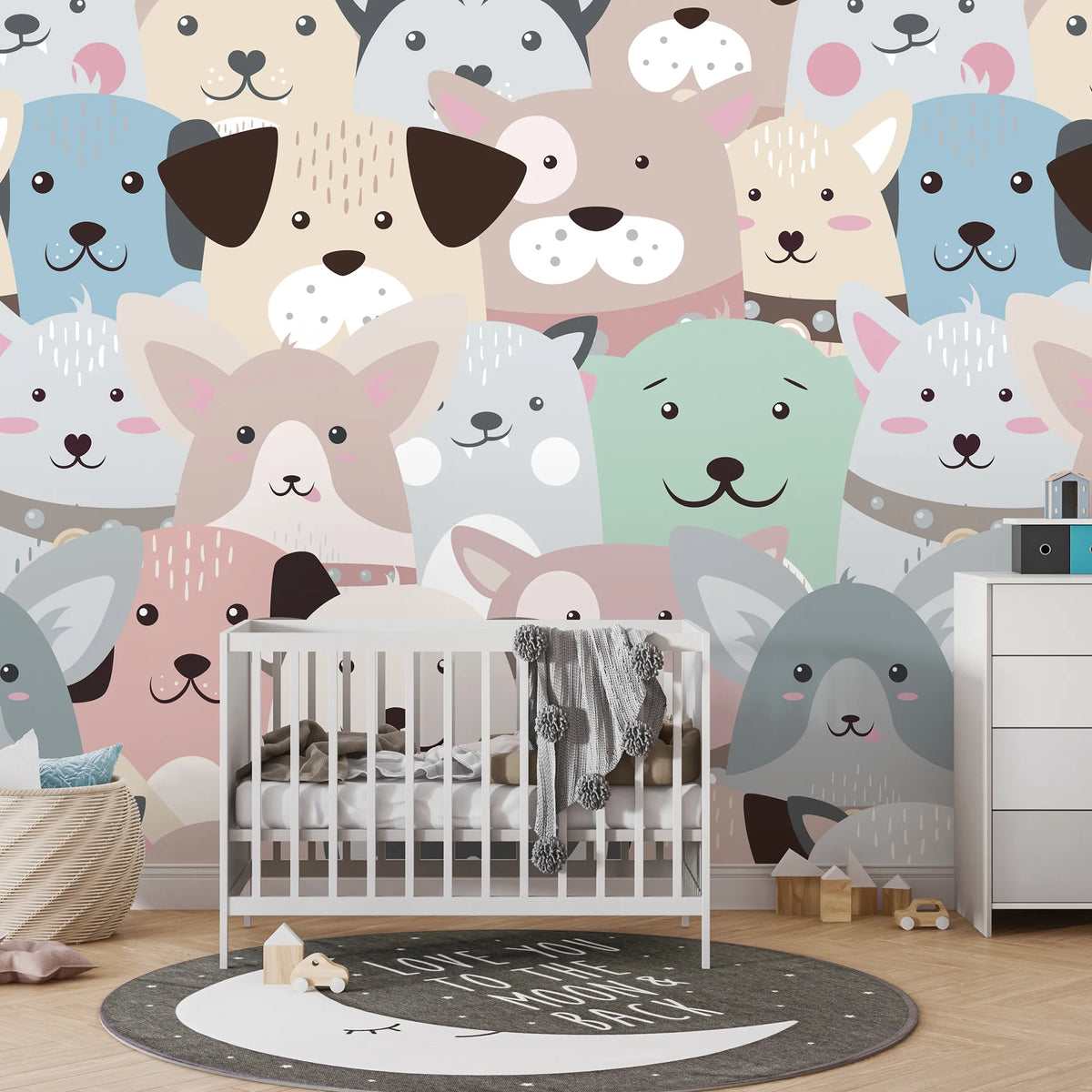 6097 / Temporary Wallpaper with Dog Pictures - Kids Bedroom Decor for Animal Lovers