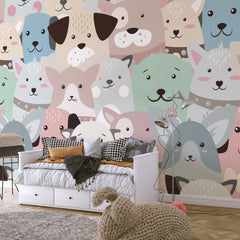 6097 / Temporary Wallpaper with Dog Pictures - Kids Bedroom Decor for Animal Lovers