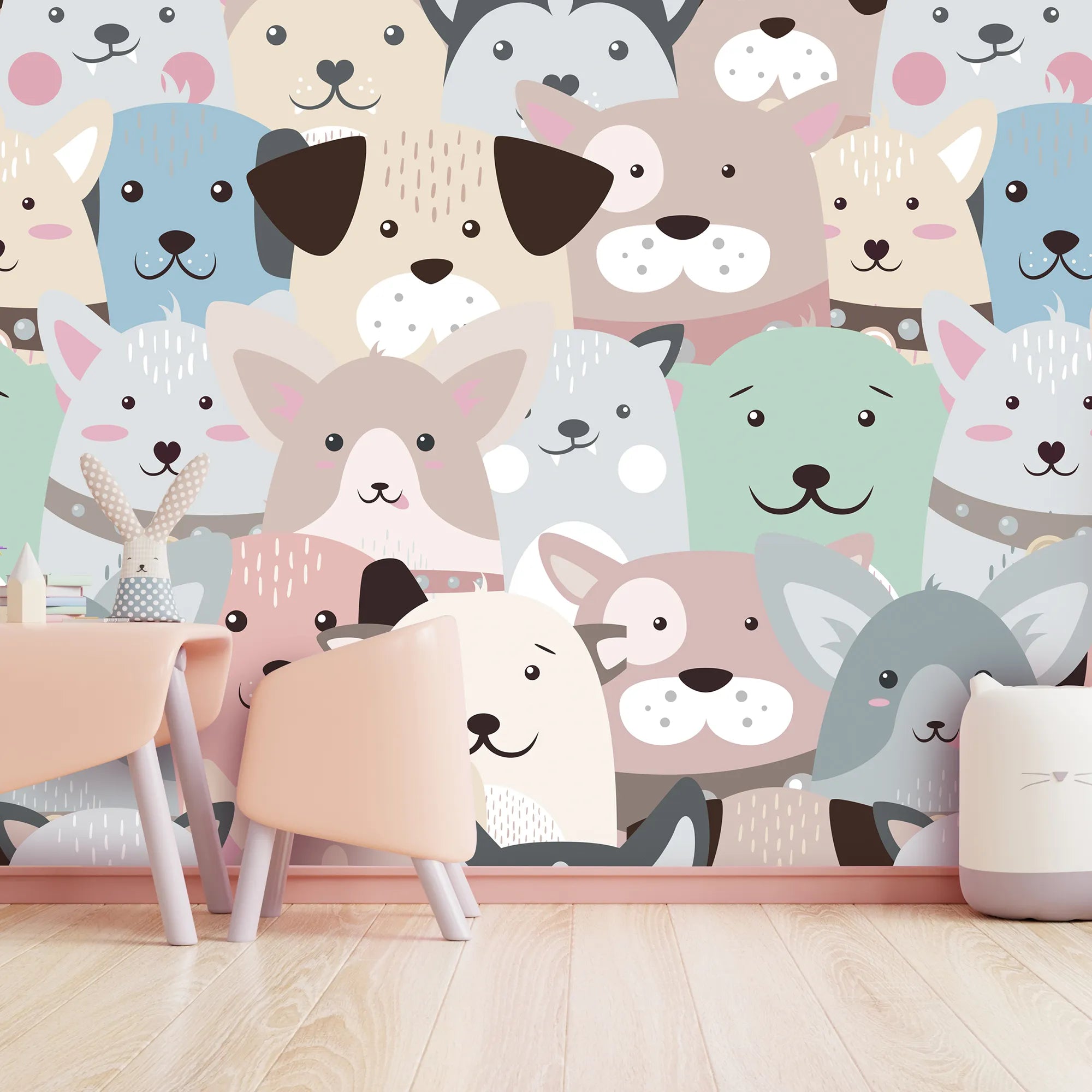 6097 / Temporary Wallpaper with Dog Pictures - Kids Bedroom Decor for Animal Lovers