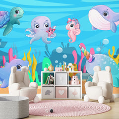 6098 / Peel and Stick Wallpaper - Cute Sea Animals for Nursery Decor, Removable Kids Room Decor