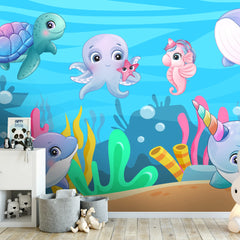 6098 / Peel and Stick Wallpaper - Cute Sea Animals for Nursery Decor, Removable Kids Room Decor