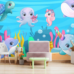 6098 / Peel and Stick Wallpaper - Cute Sea Animals for Nursery Decor, Removable Kids Room Decor