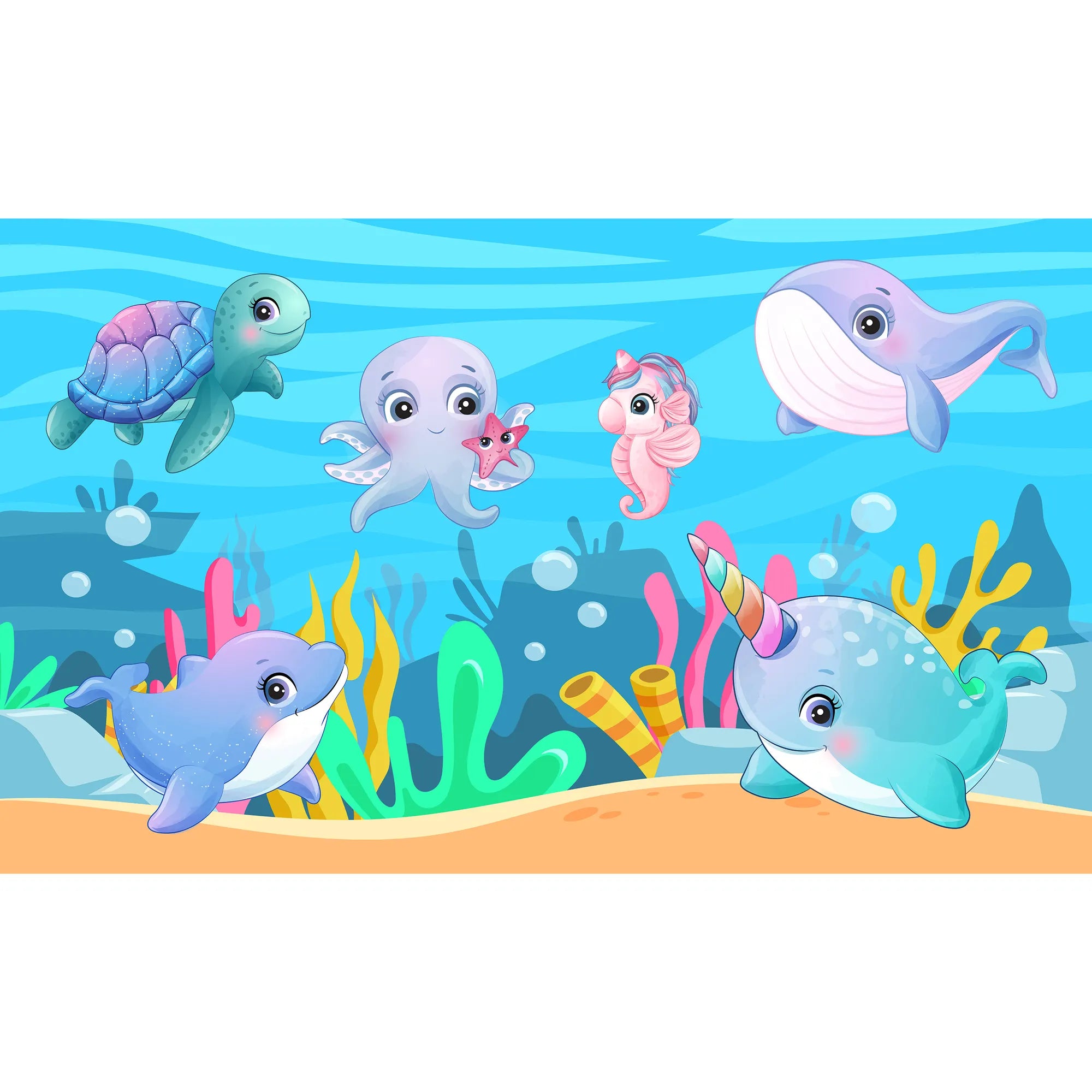 6098 / Peel and Stick Wallpaper - Cute Sea Animals for Nursery Decor, Removable Kids Room Decor