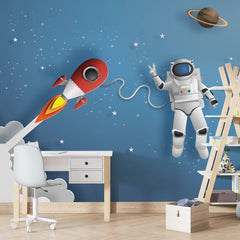 6099 / Nursery Decor Wall Art Wallpaper - Self-Adhesive Mural, Temporary Wallpaper with Spacecraft Theme