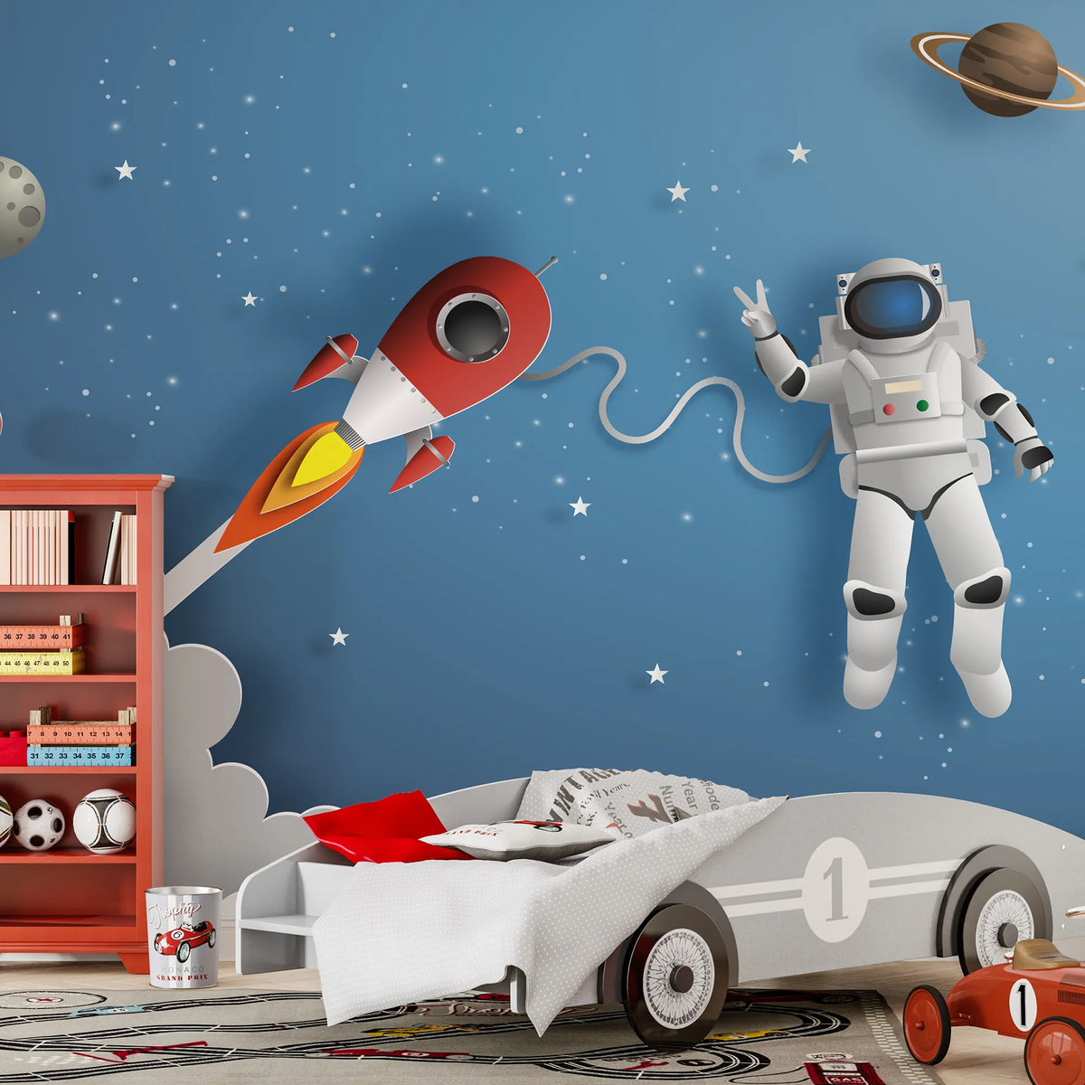 6099 / Nursery Decor Wall Art Wallpaper - Self-Adhesive Mural, Temporary Wallpaper with Spacecraft Theme