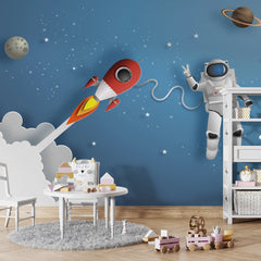 6099 / Nursery Decor Wall Art Wallpaper - Self-Adhesive Mural, Temporary Wallpaper with Spacecraft Theme