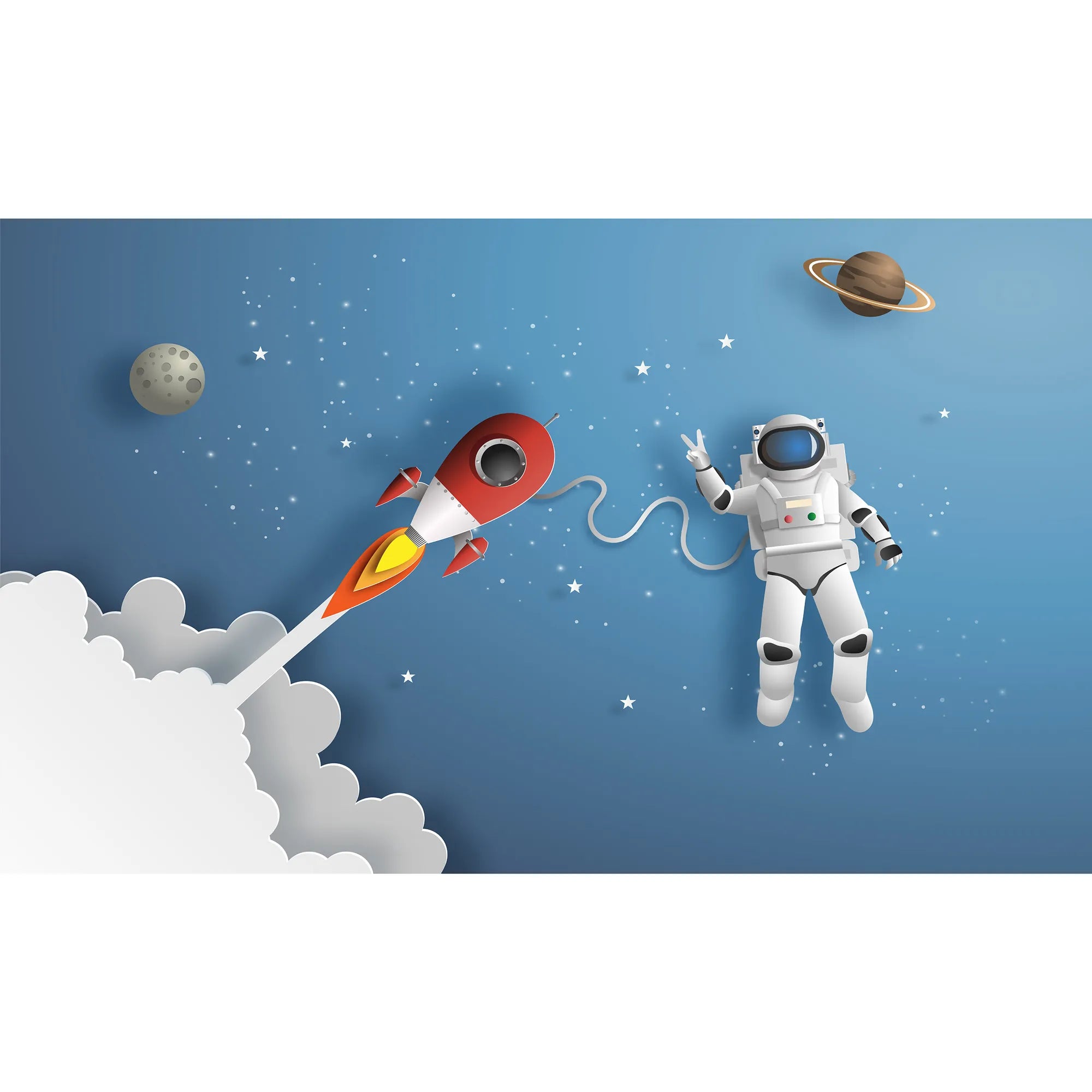 6099 / Nursery Decor Wall Art Wallpaper - Self-Adhesive Mural, Temporary Wallpaper with Spacecraft Theme